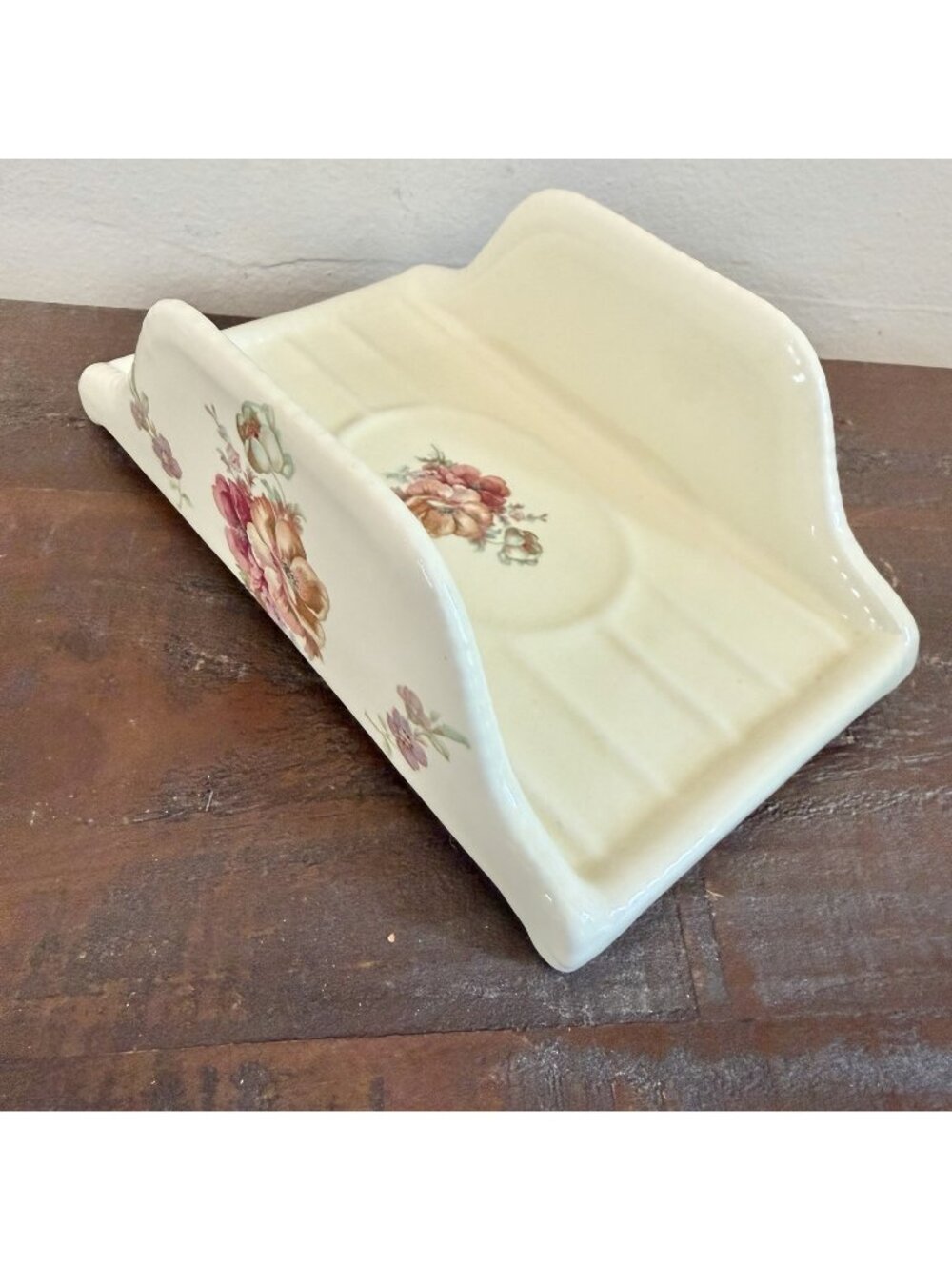 VTG Athena California Ceramic Pottery Napkin Towel Holder Floral Design 8" Roses